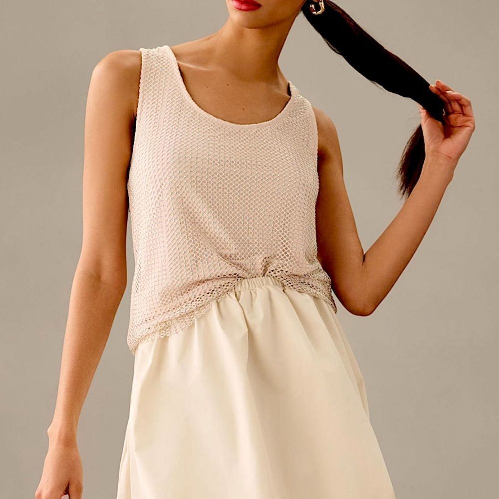 Anthropologie Sunday in Brooklyn Ivory Rhinestone Mesh Tank Top